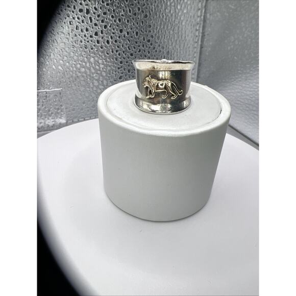 STERLING CIGAR BAND RING WITH 14K GOLD PANTHER/LION SIZE 7.5 - Picture 6 of 7